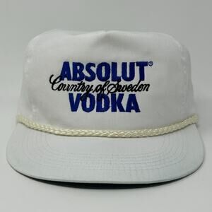 Vintage 90s Absolut Vodka Hat Baseball Cap Alcohol Rope Corded Strapback White